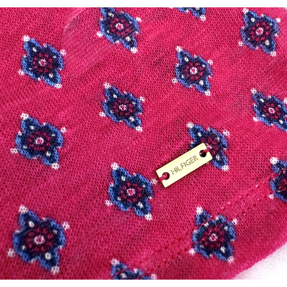 Tommy Hilfiger Linen Jersey Knit Layered Hem Tunic Blouse Top Pink White Boho XL - Picture 6 of 14